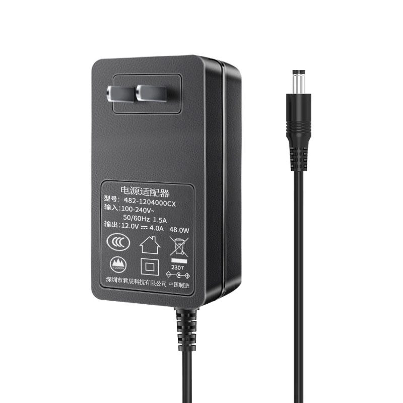 Phonix Power 48W AC-DC power adapter, available in 12V 4A, 24V 2A, 36V 1.5A, and 48V 1A output options, suitable for LED lighting and industrial applications.