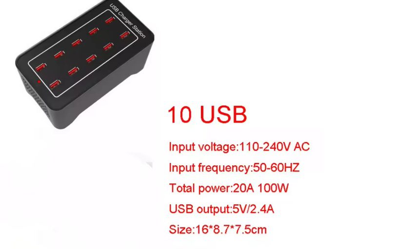 10 ports 5V 2.4A charger 100W