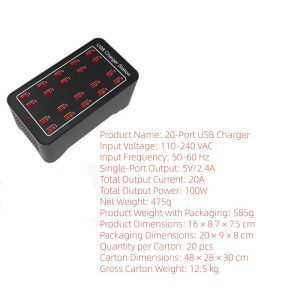Phonix supply 20 ports 5V 2.4A charger 100W